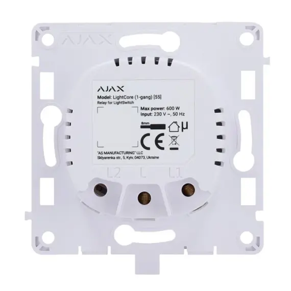 AJAX SYSTEMS Ajax LightCore (1-gang) relé Ajax LightSwitch kapcsolható villanykapcsolóhoz, 868MHz